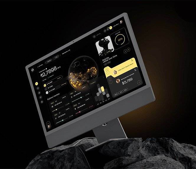 Custom software development interface displaying financial and analytics tools on a sleek desktop screen, created by a New York-based software company.